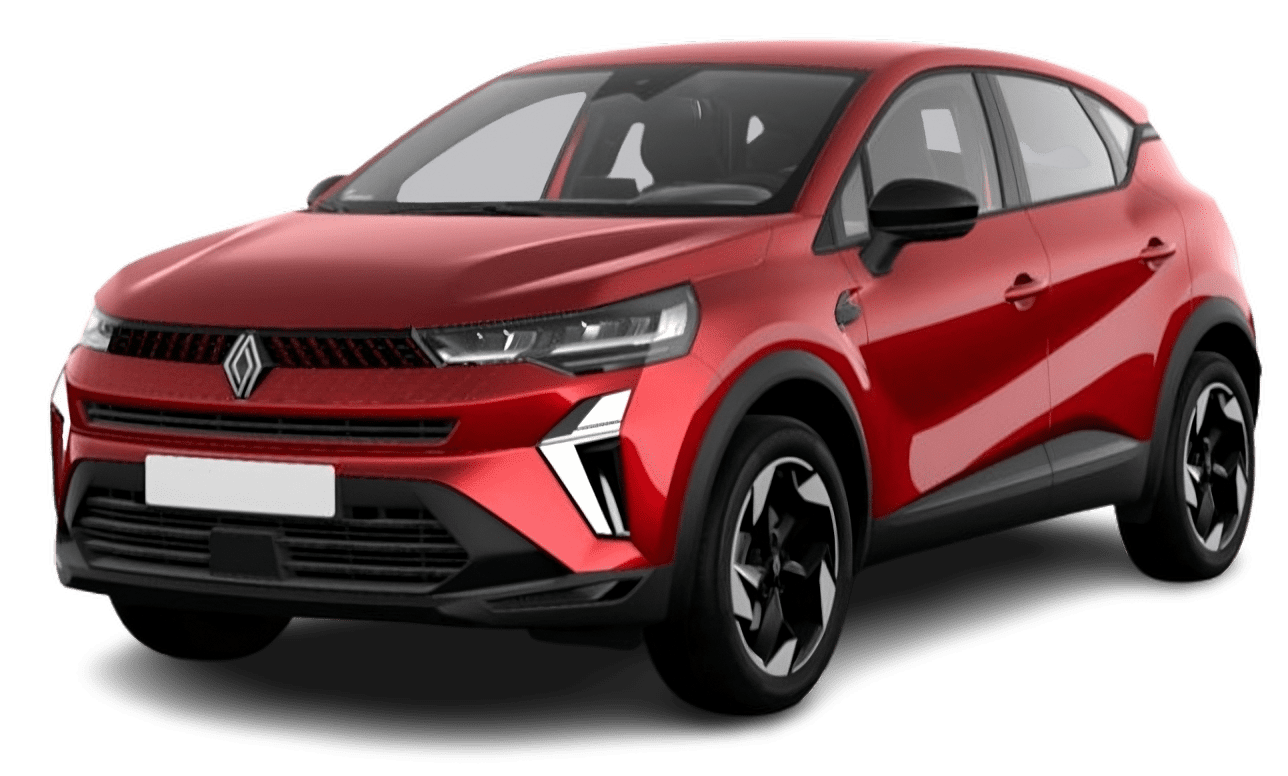 Schräge Frontansicht auf einen Renault Captur, freigestellt