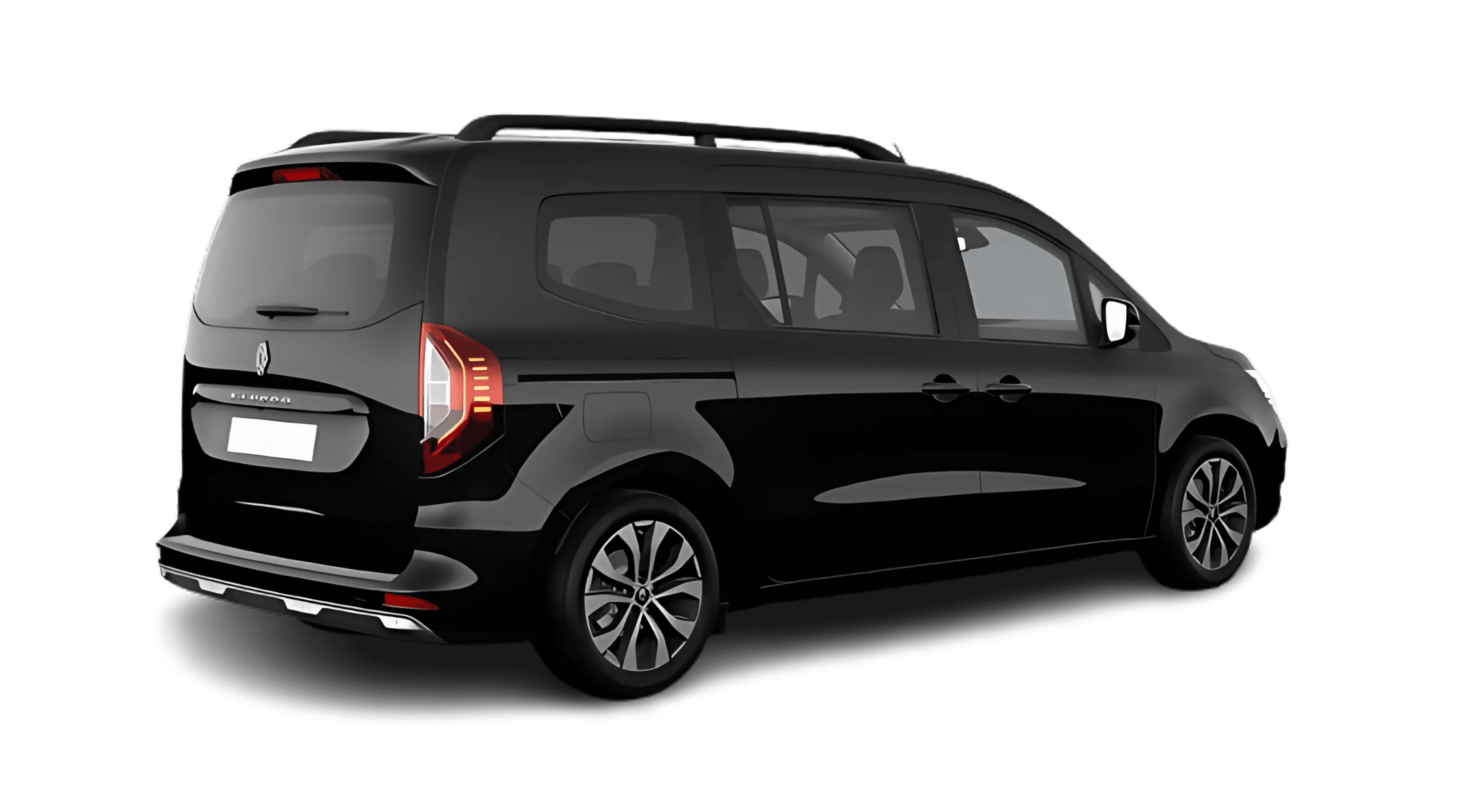 Schräge Heckansicht auf einen Renault Grand Kangoo, freigestellt