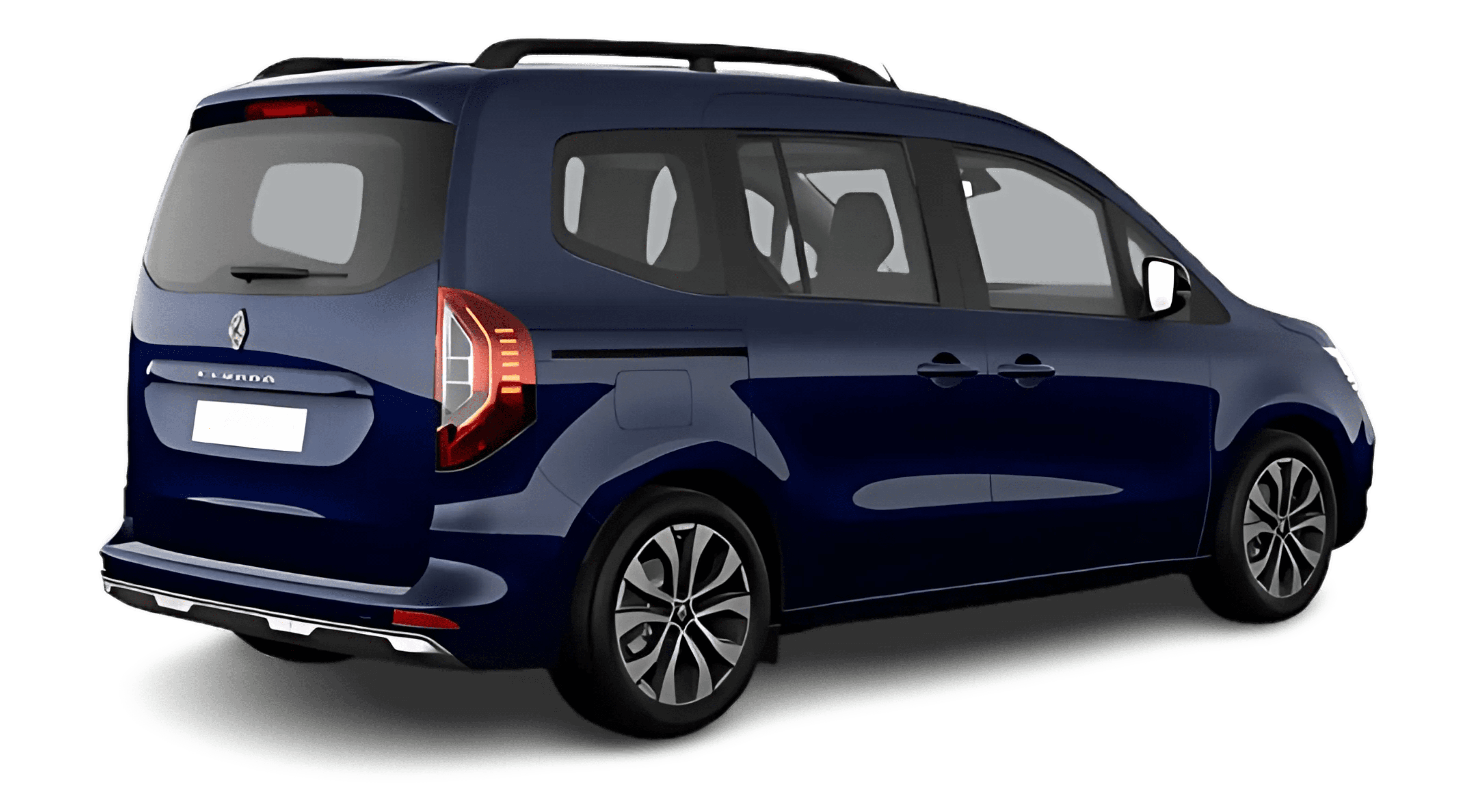 Schräge Heckansicht auf einen Renault Kangoo, freigestellt