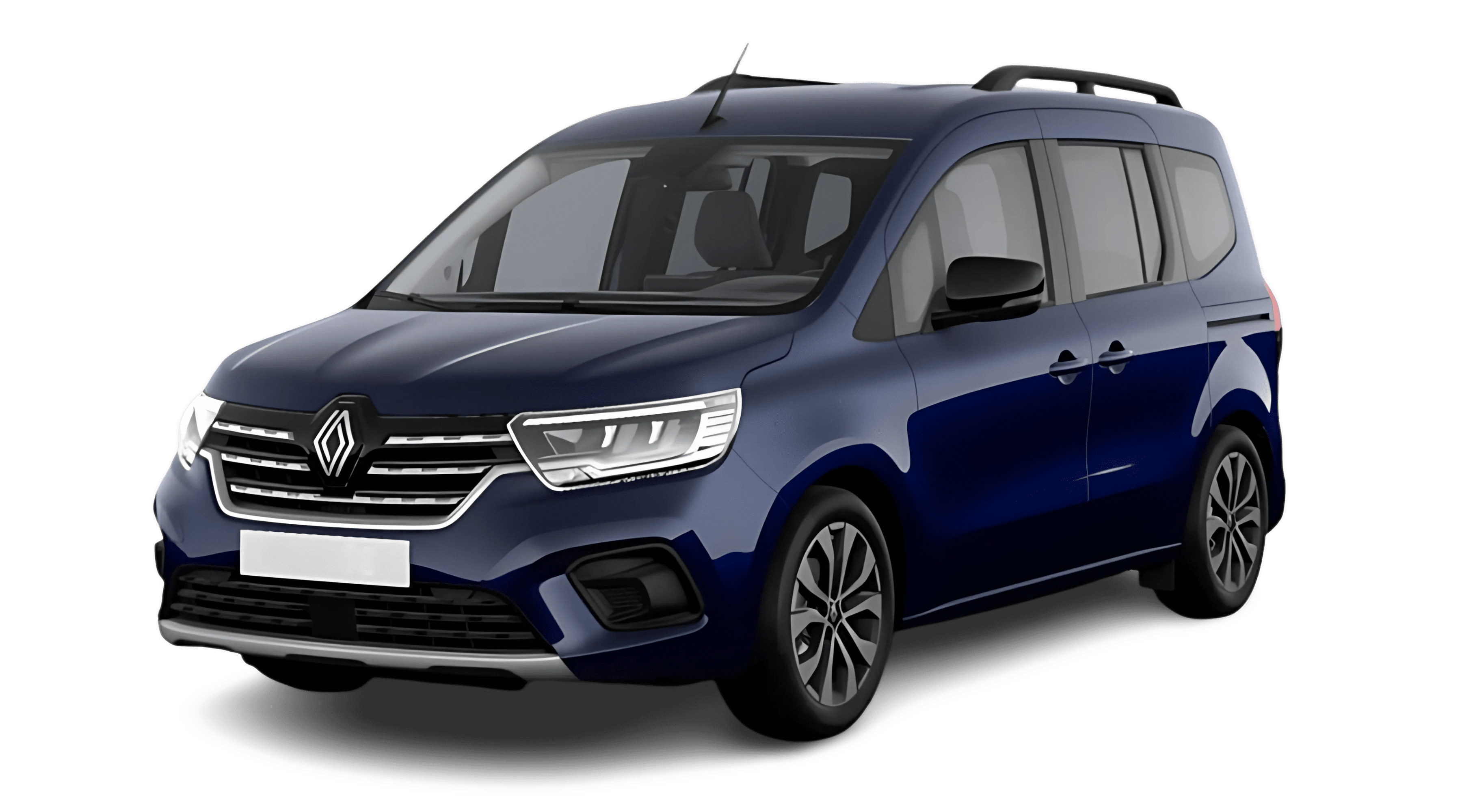 Schräge Frontansicht auf einen Renault Kangoo, freigestellt