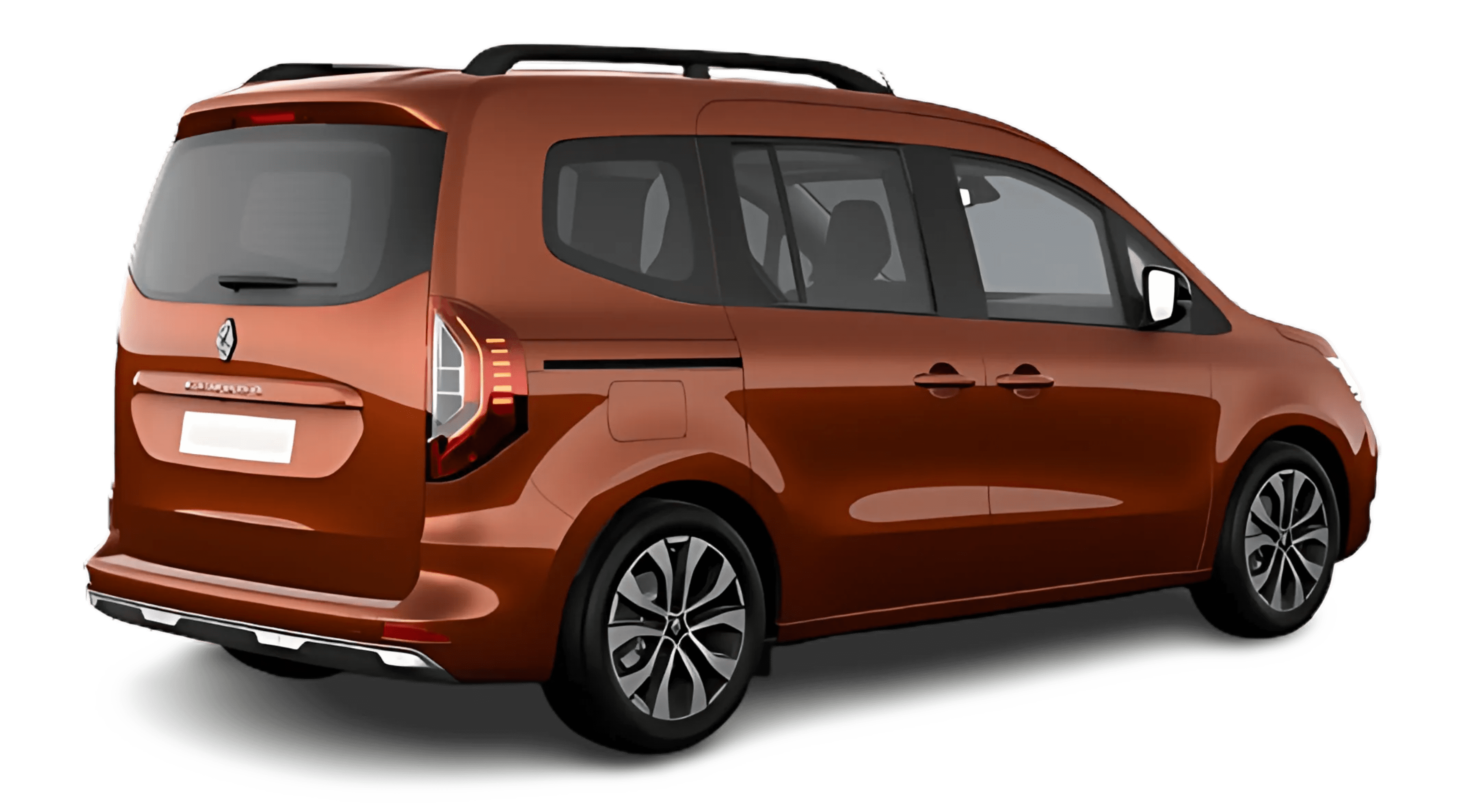 Schräge Heckansicht auf einen Renault Kangoo, freigestellt