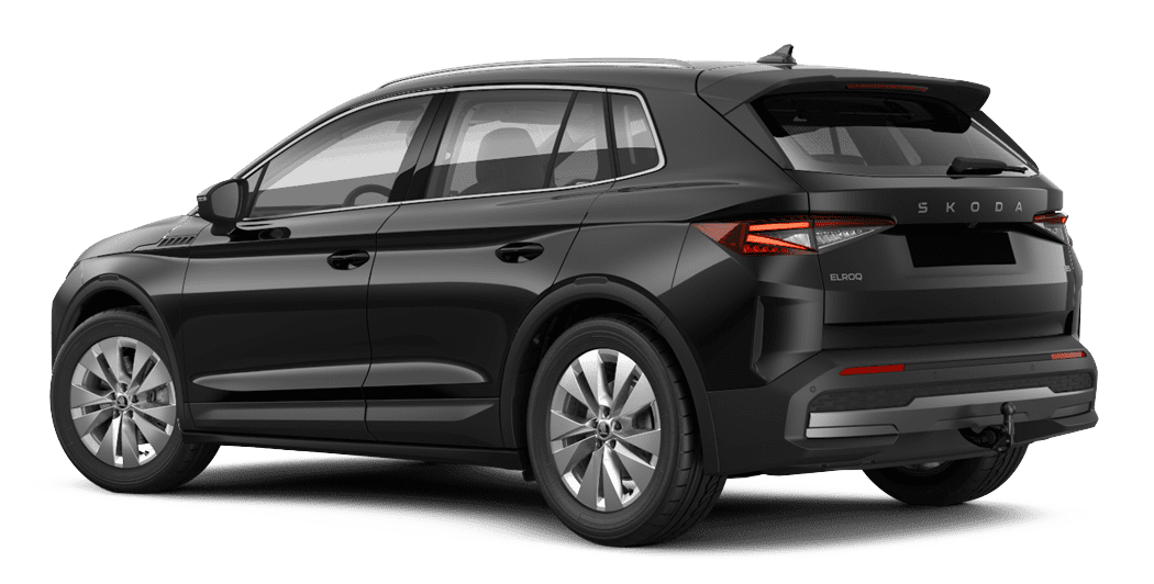 Schräge Heckansicht auf einen Skoda ELROQ, freigestellt