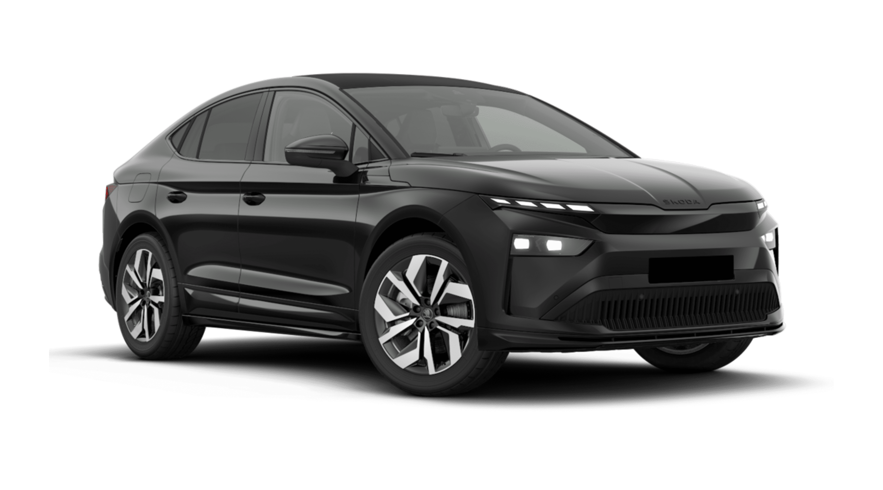 Schräge Frontansicht eines Skoda Enyaq Coupé, freigestellt