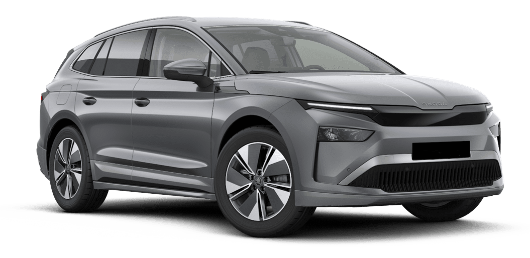 Schräge Frontansicht auf einen Skoda ENYAQ, freigestellt