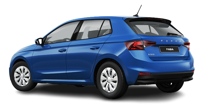 Schräge Heckansicht auf einen Skoda Fabia, freigestellt