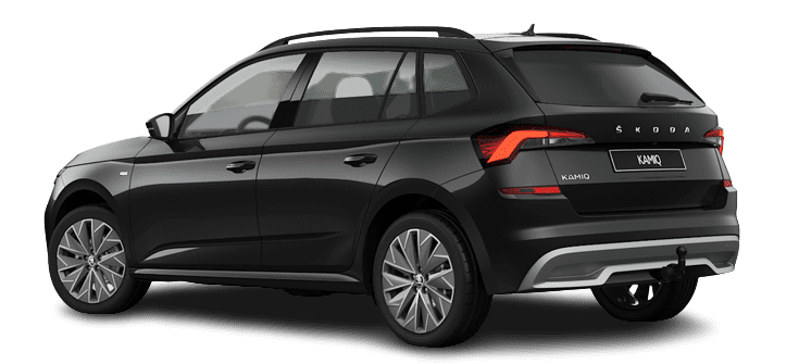 Schräge Heckansicht auf einen Skoda Kamiq, freigestellt