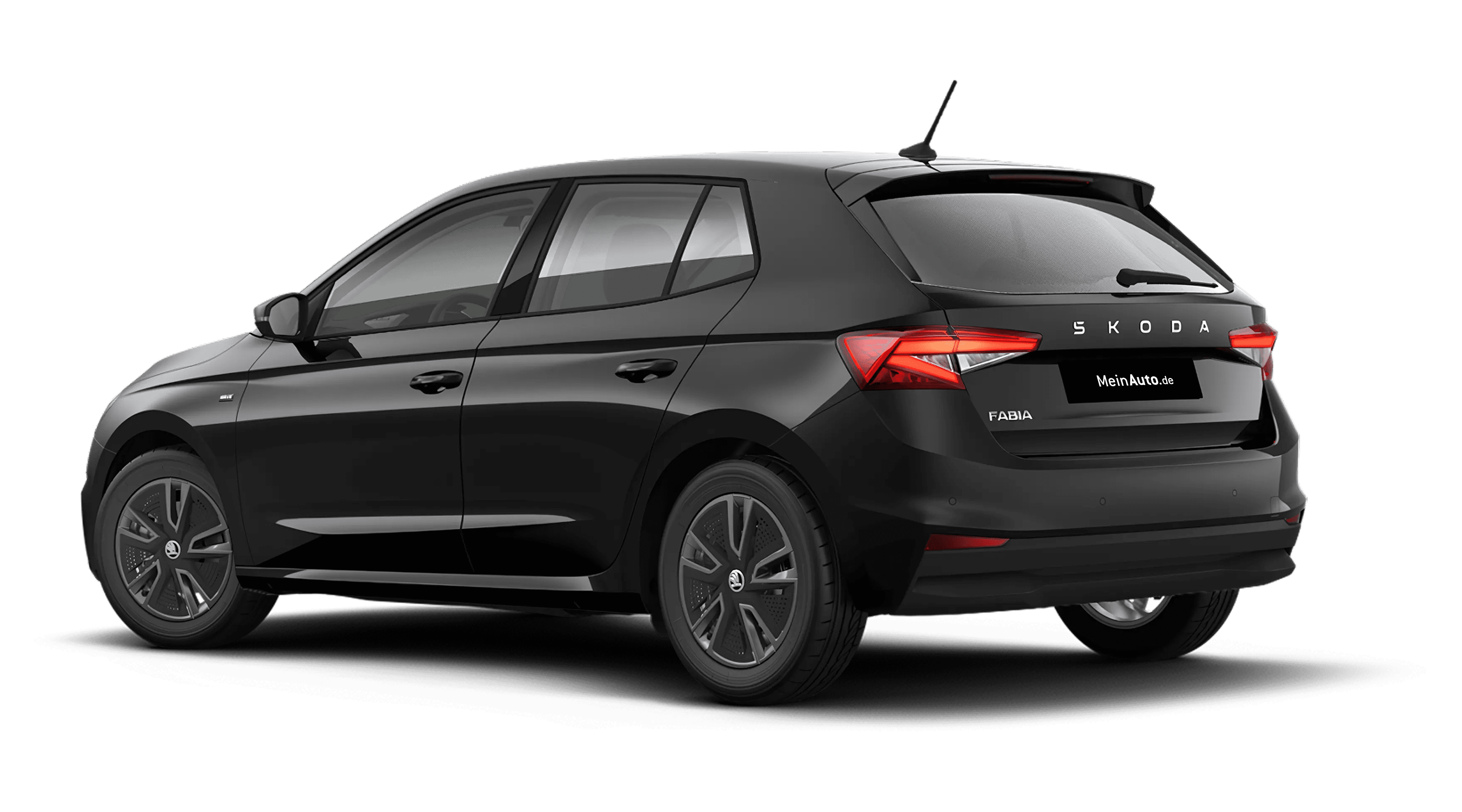 Schräge Heckansicht auf einen Skoda Fabia, freigestellt