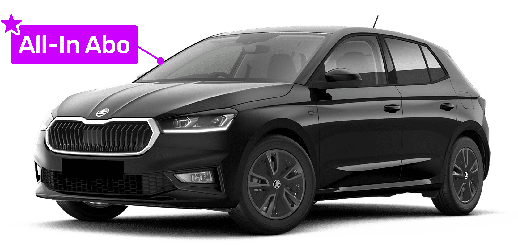 Schräge Frontansicht auf einen Skoda Fabia, freigestellt