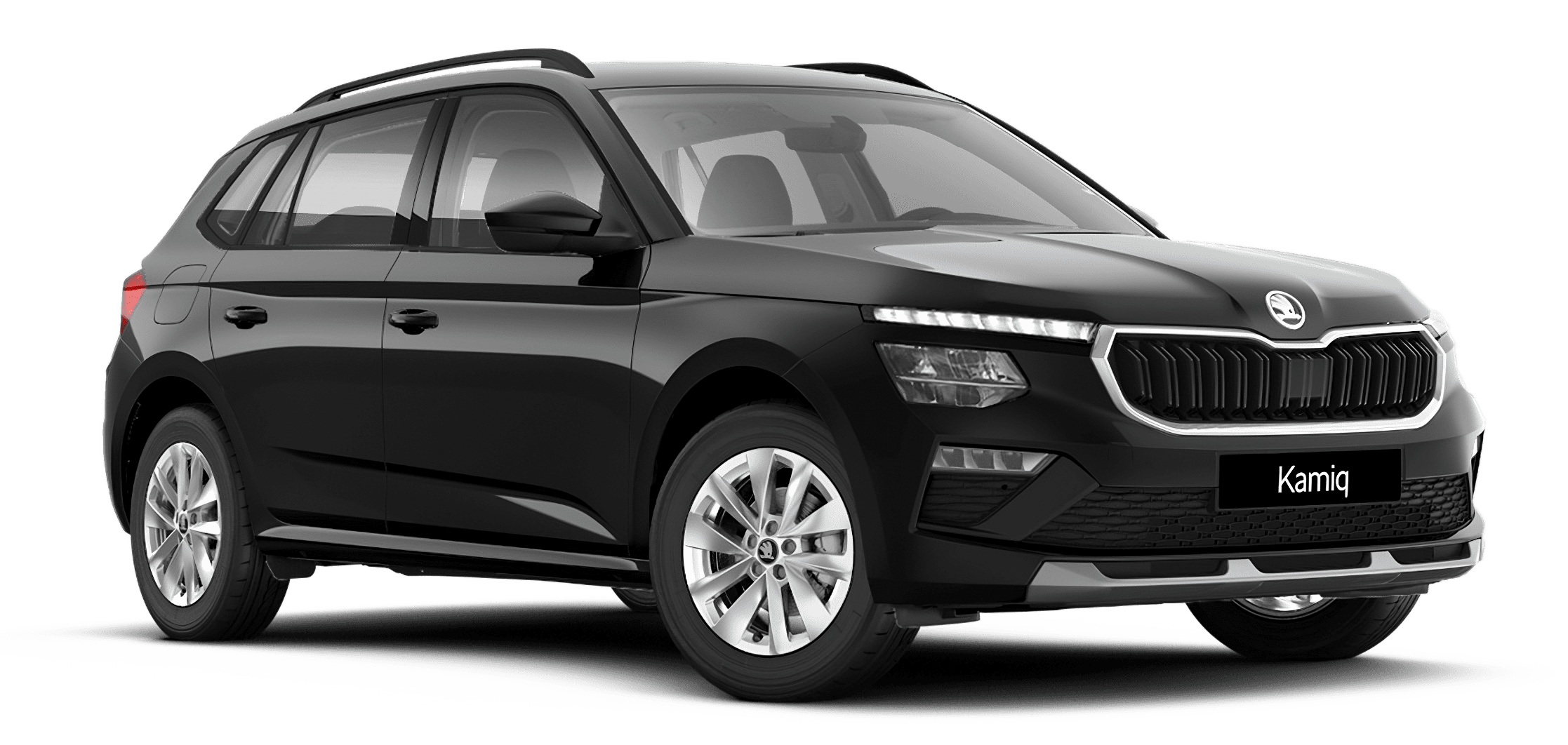 Schräge Frontansicht auf einen Skoda Kamiq, freigestellt