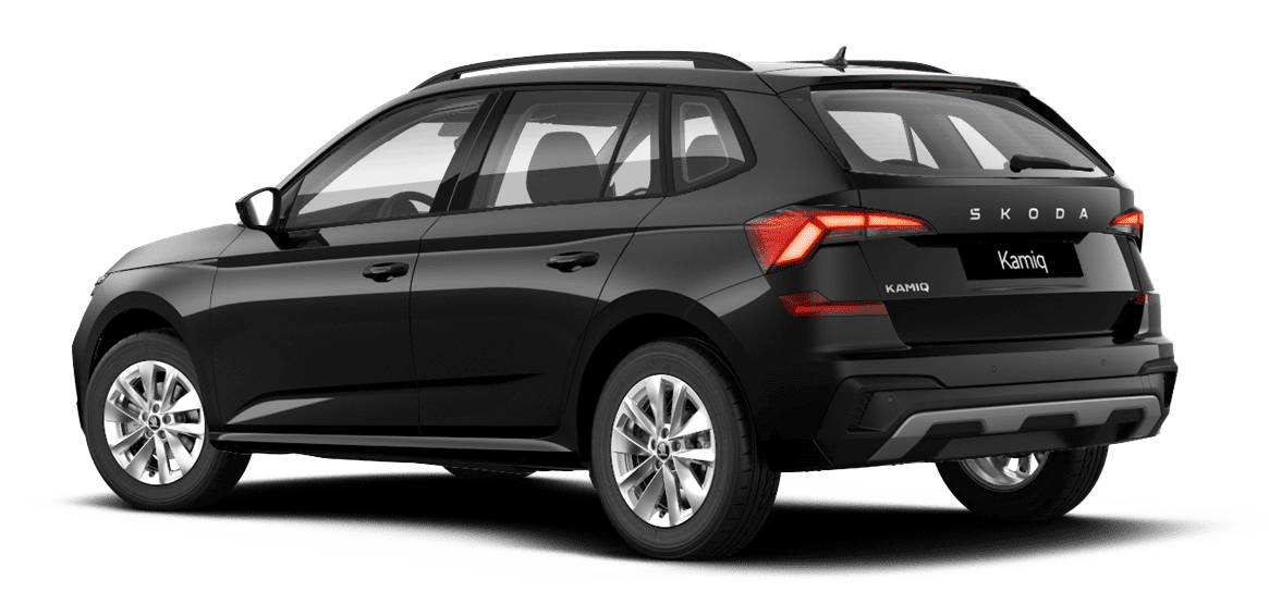 Schräge Heckansicht auf einen Skoda Kamiq, freigestellt