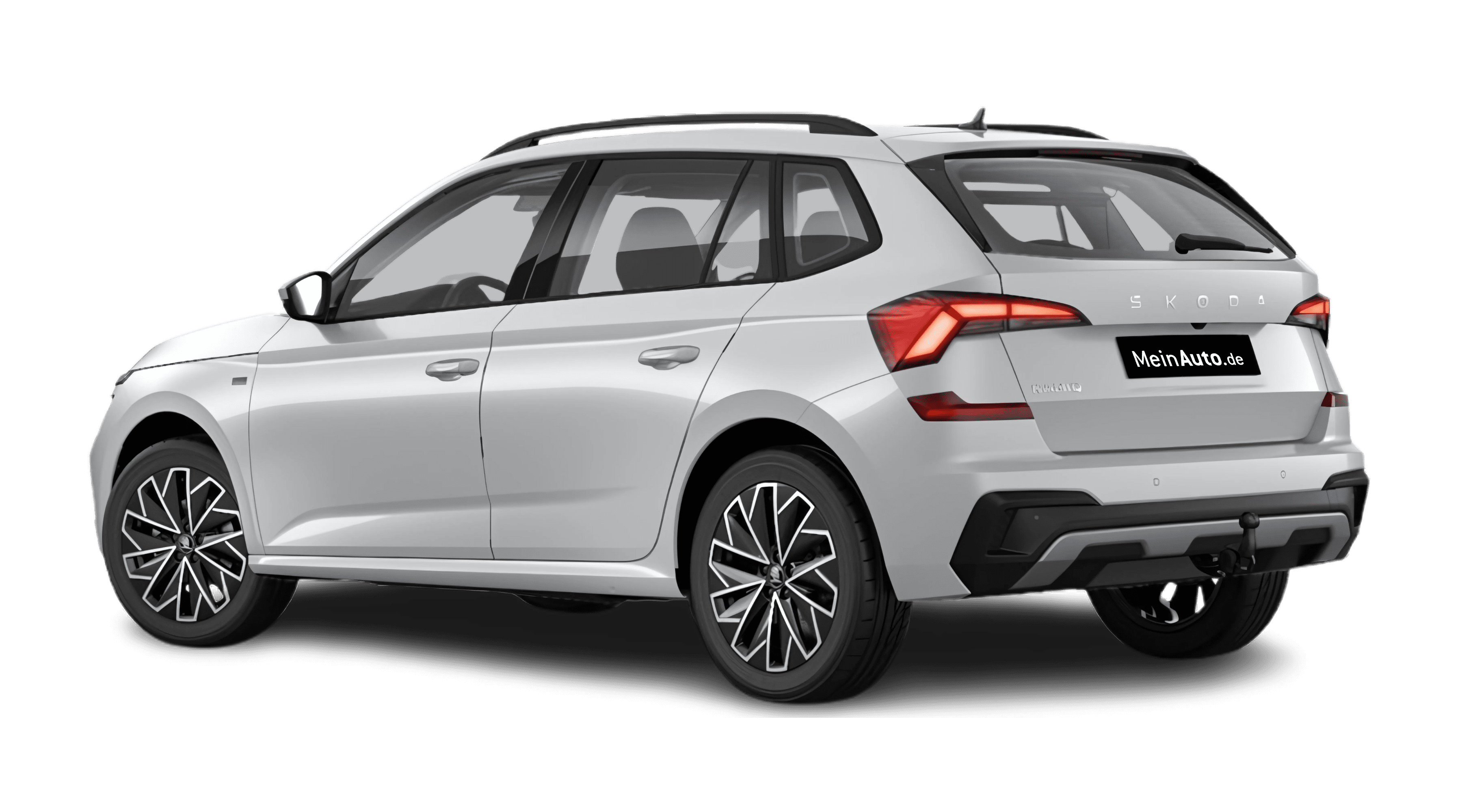 Schräge Heckansicht eines Skoda Kamiq, freigestellt