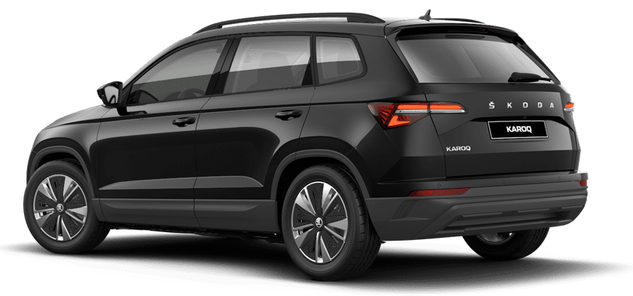 Schräge Heckansicht auf einen Skoda Karoq, freigestellt