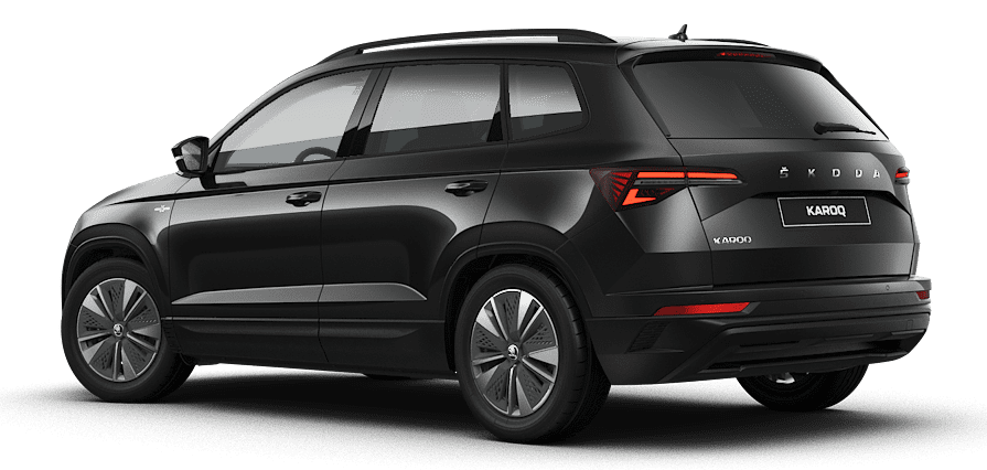 Schräge Heckansicht auf einen Skoda Karoq, freigestellt