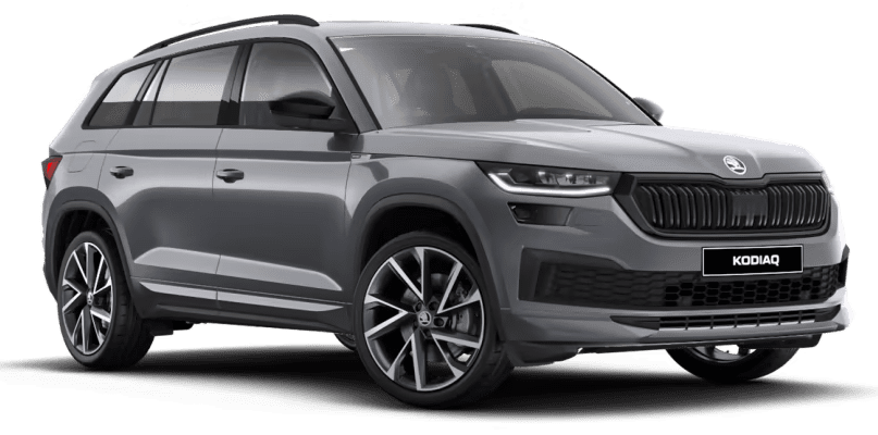 Schräge Frontansicht auf einen Skoda Kodiaq, freigestellt