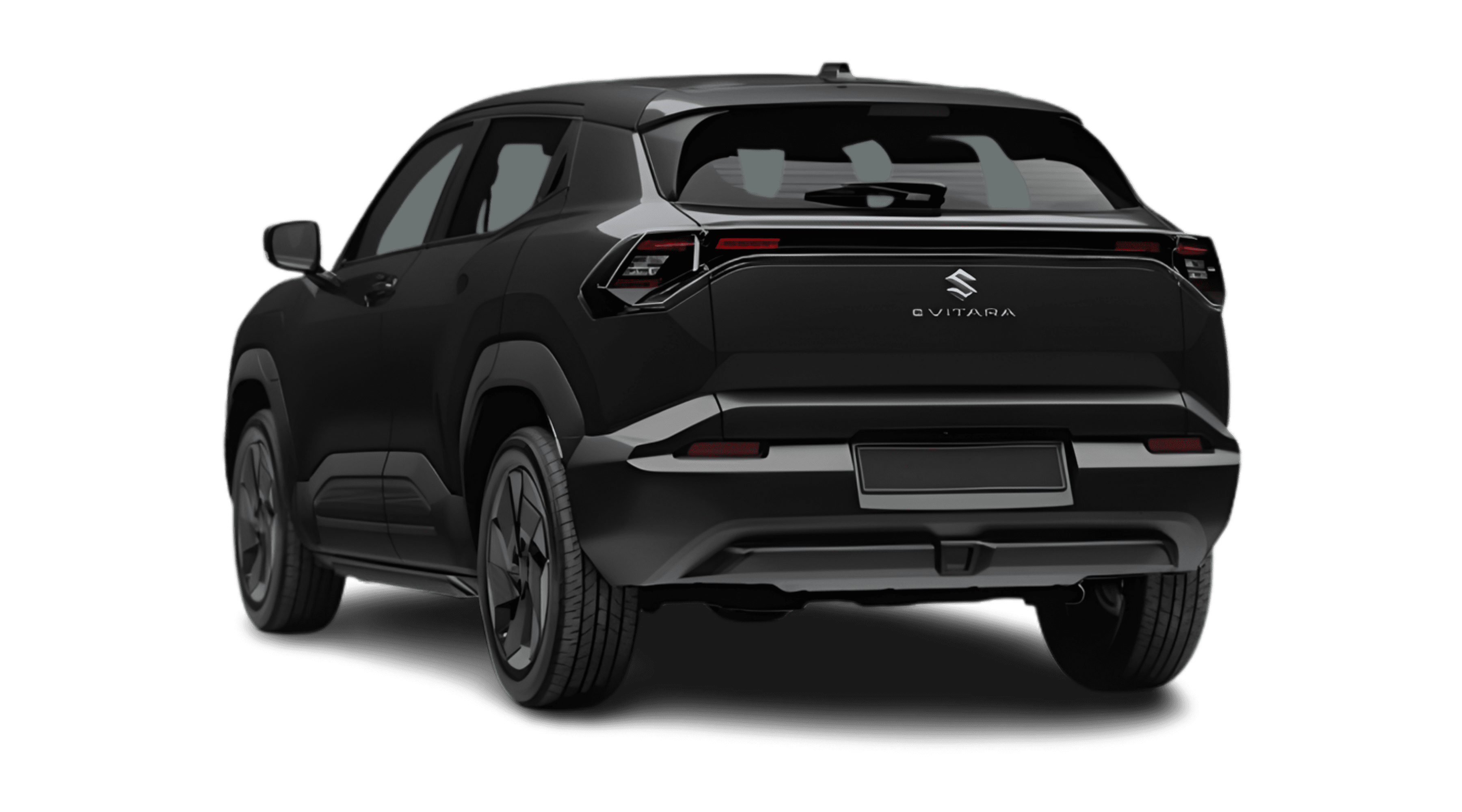 Schräge Heckansicht eines Suzuki e Vitara, freigestellt