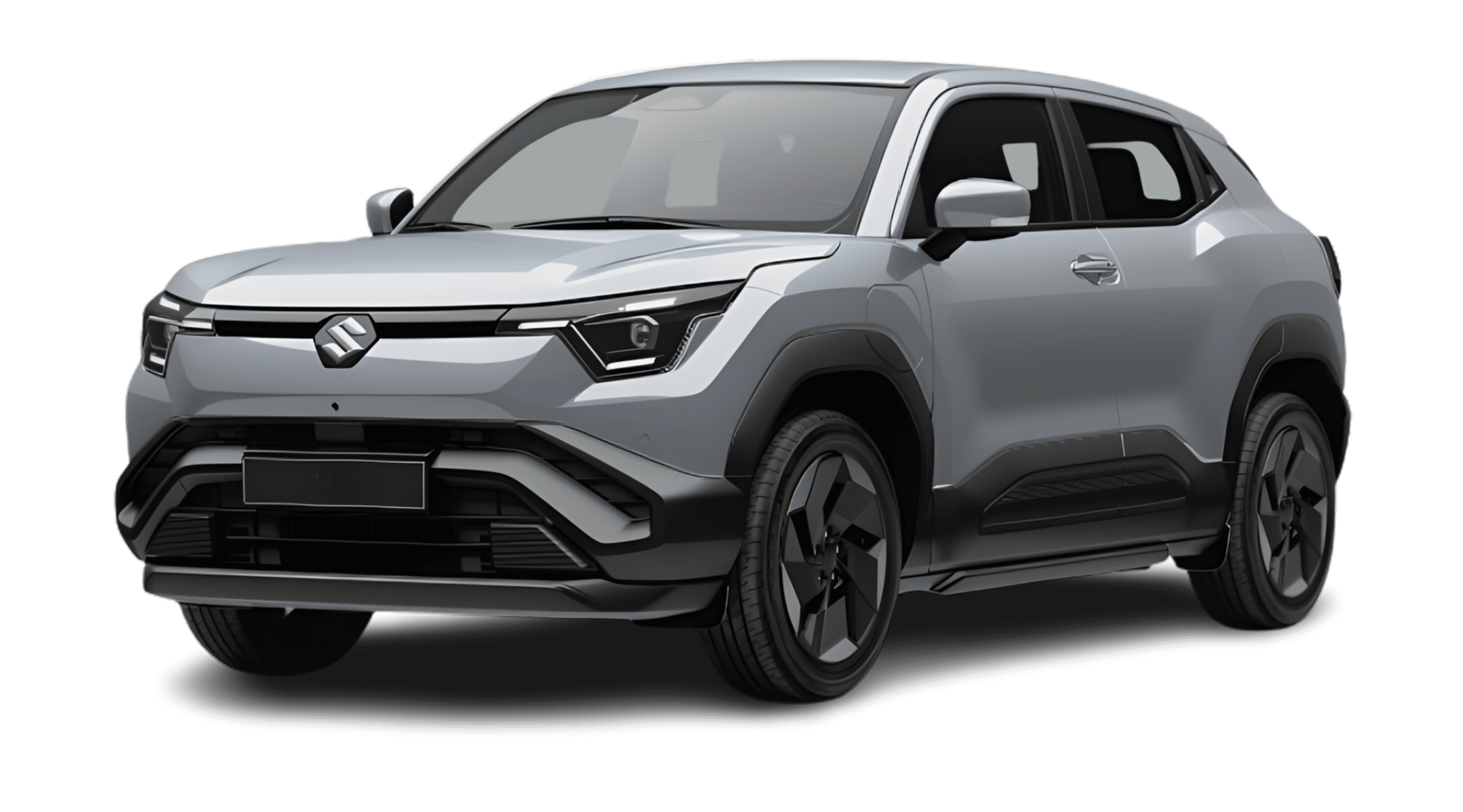 Schräge Frontansicht eines Suzuki e Vitara, freigestellt