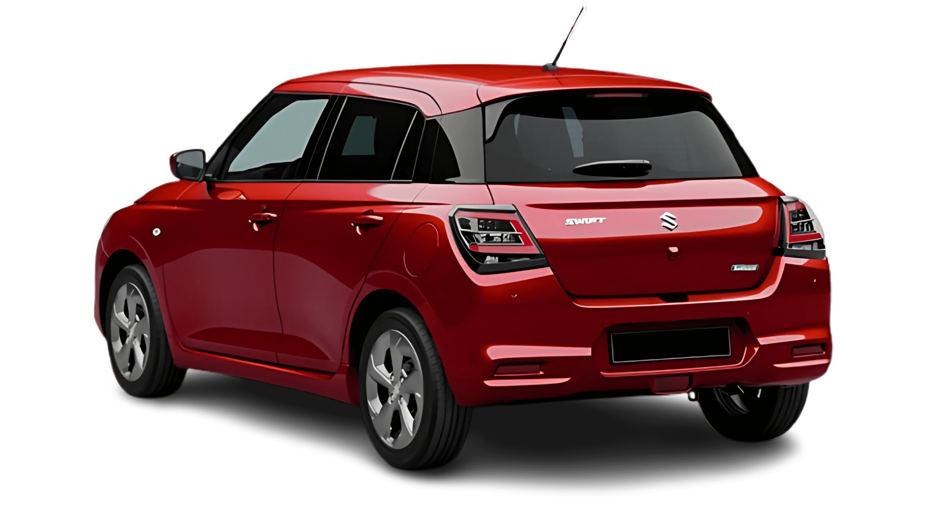 Schräge Heckansicht auf einen Suzuki Swift, freigestellt