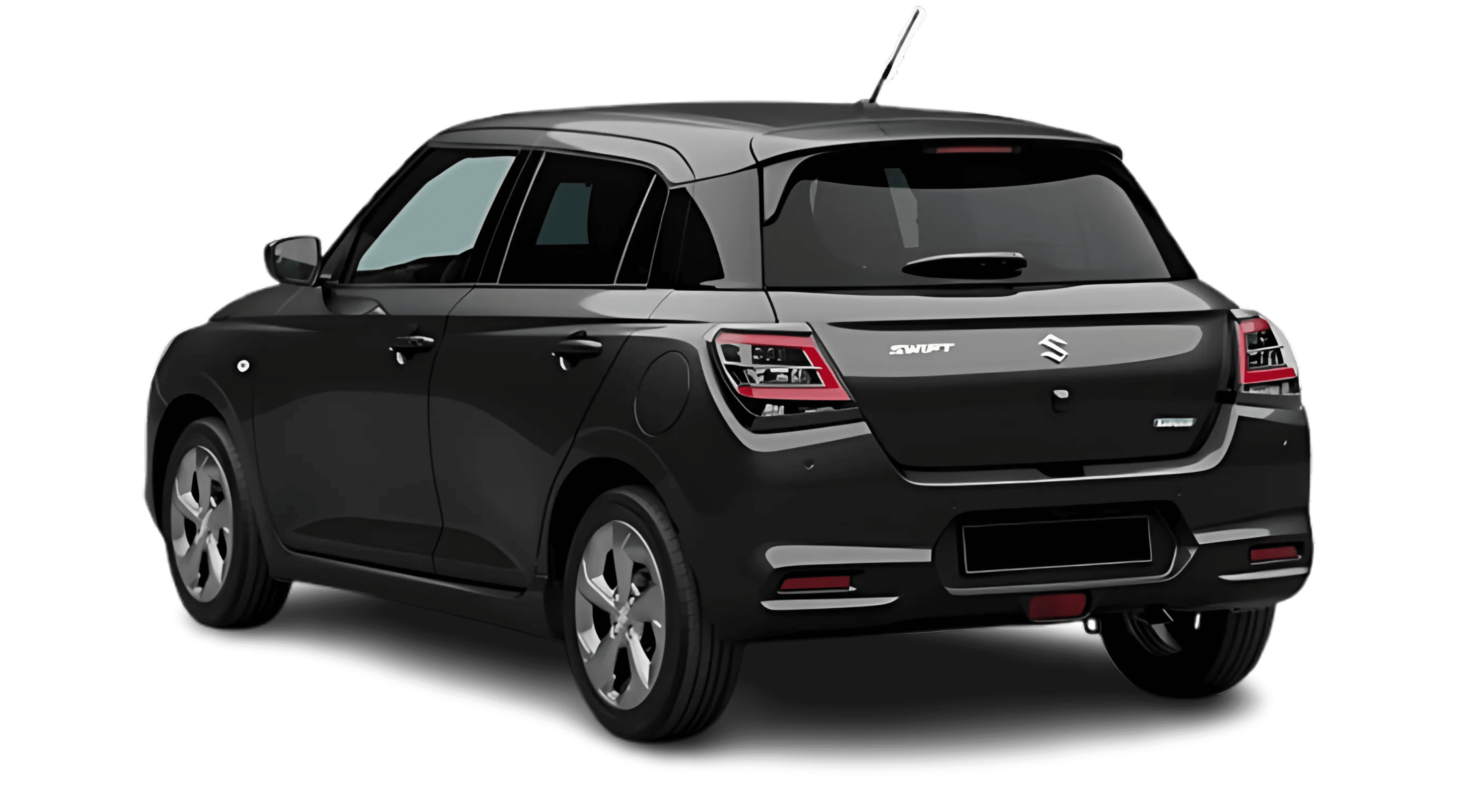 Schräge Heckansicht auf einen Suzuki Swift, freigestellt
