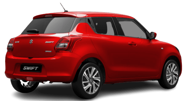 Schräge Heckansicht auf einen Suzuki Swift, freigestellt
