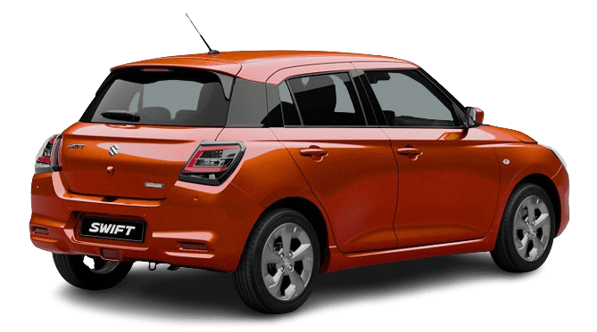 Schräge Heckansicht auf einen Suzuki Swift, freigestellt