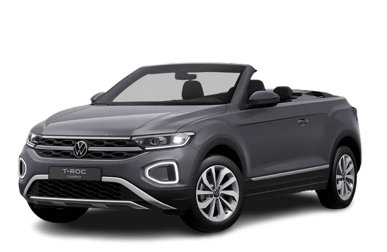 Schräge Frontansicht auf einen Volkswagen T-Roc, freigestellt