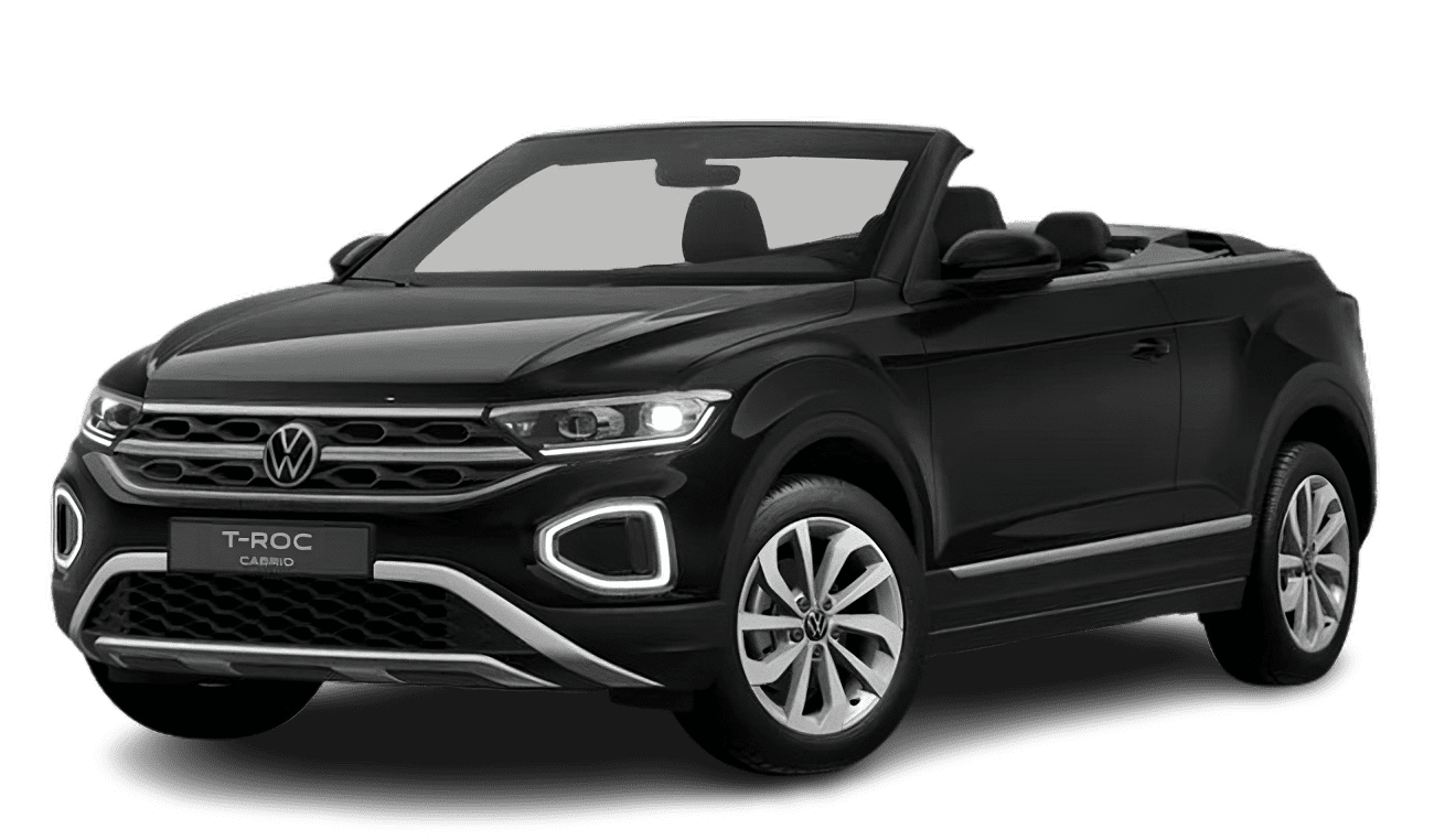 Schräge Frontansicht auf einen Volkswagen T-Roc, freigestellt