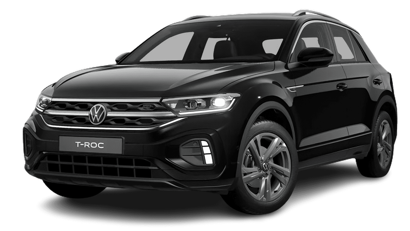Schräge Frontansicht auf einen Volkswagen T-Roc, freigestellt