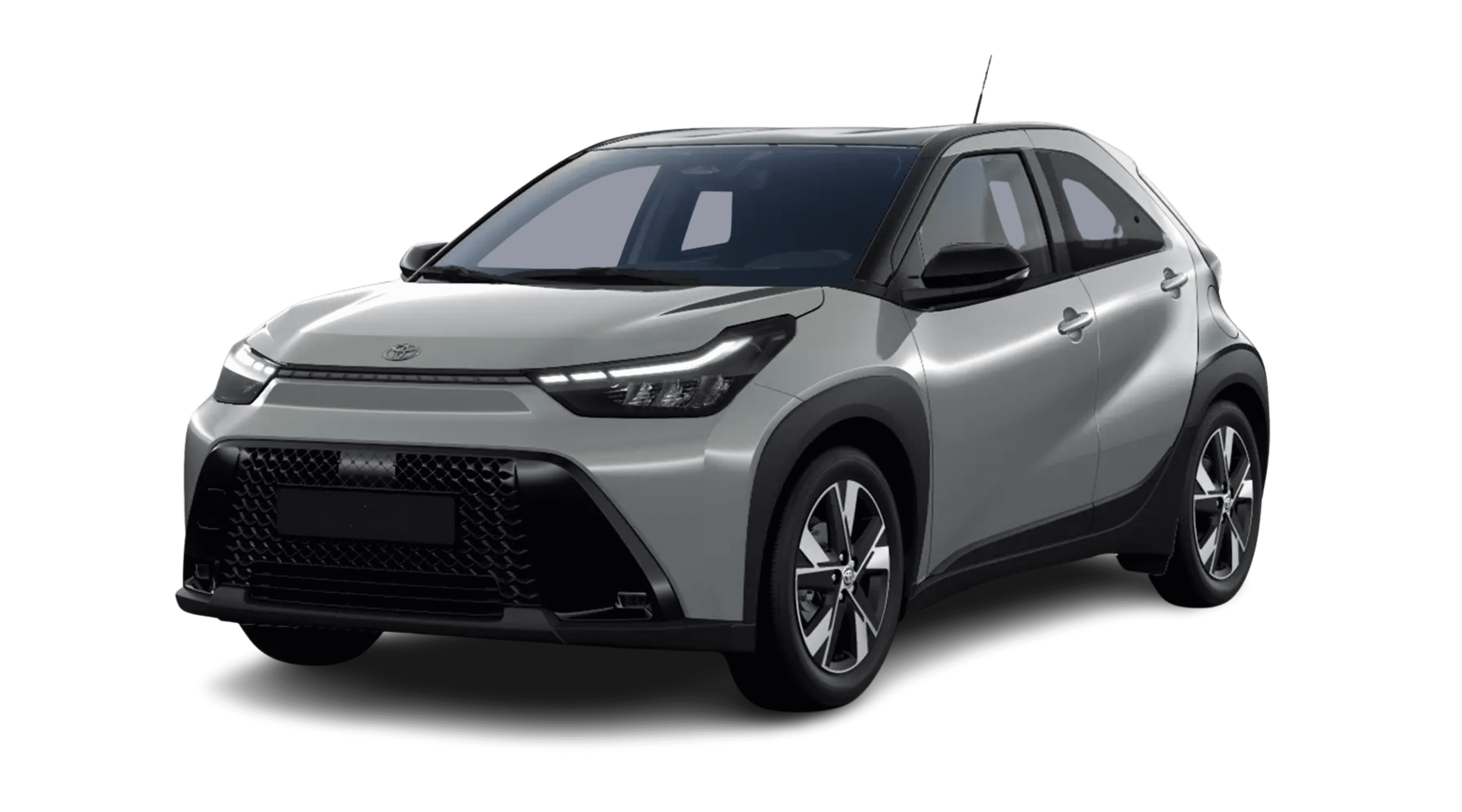 Schräge Frontansicht eines Toyota Aygo X, freigestellt