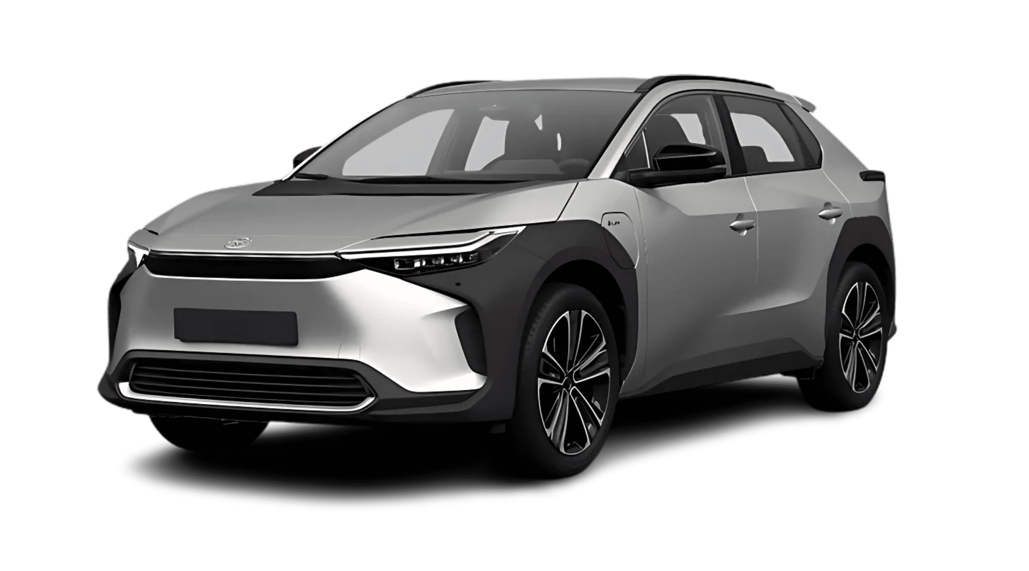 Schräge Frontansicht auf einen Toyota bZ4X, freigestellt