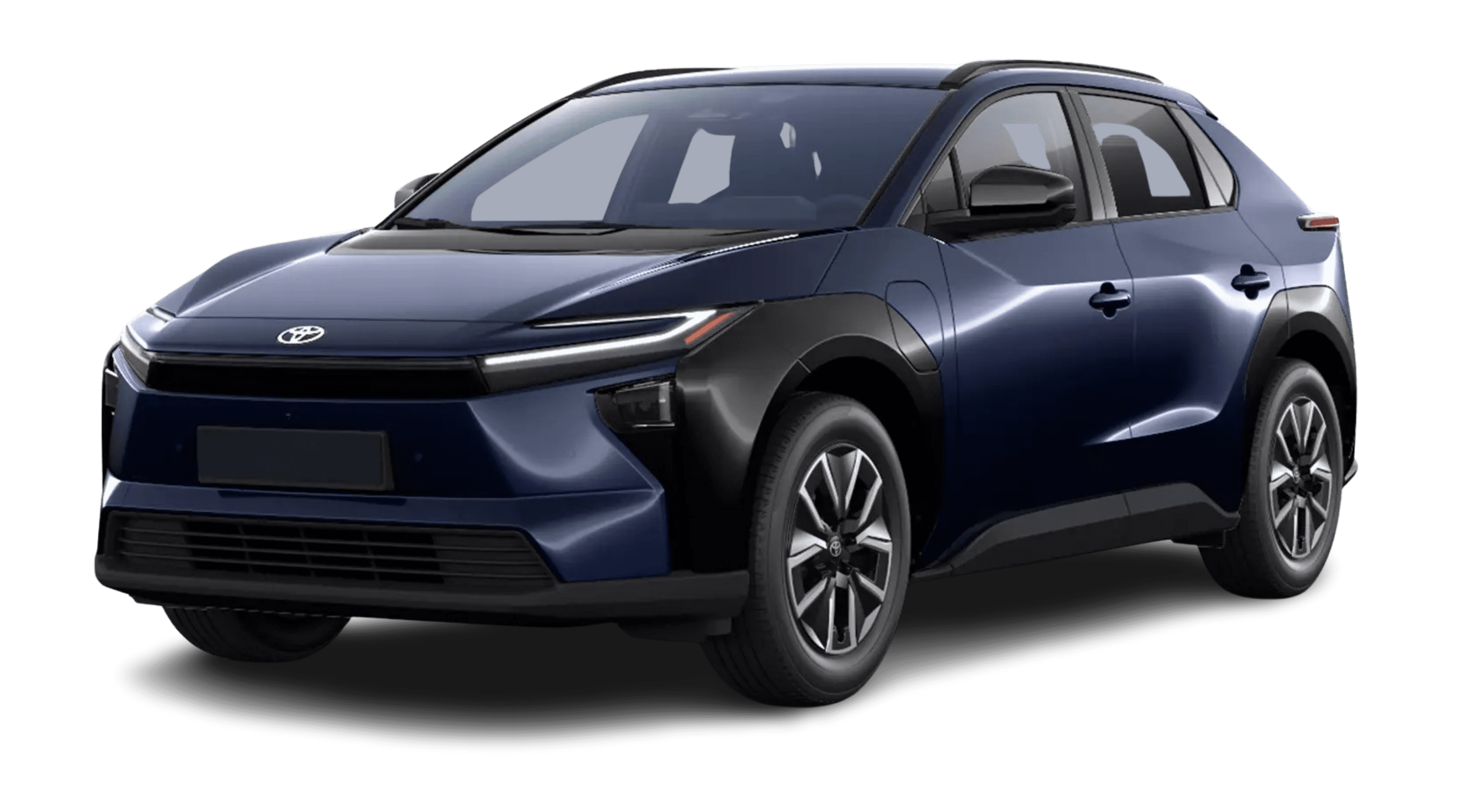 Schräge Frontansicht eines Toyota bZ4X, freigestellt