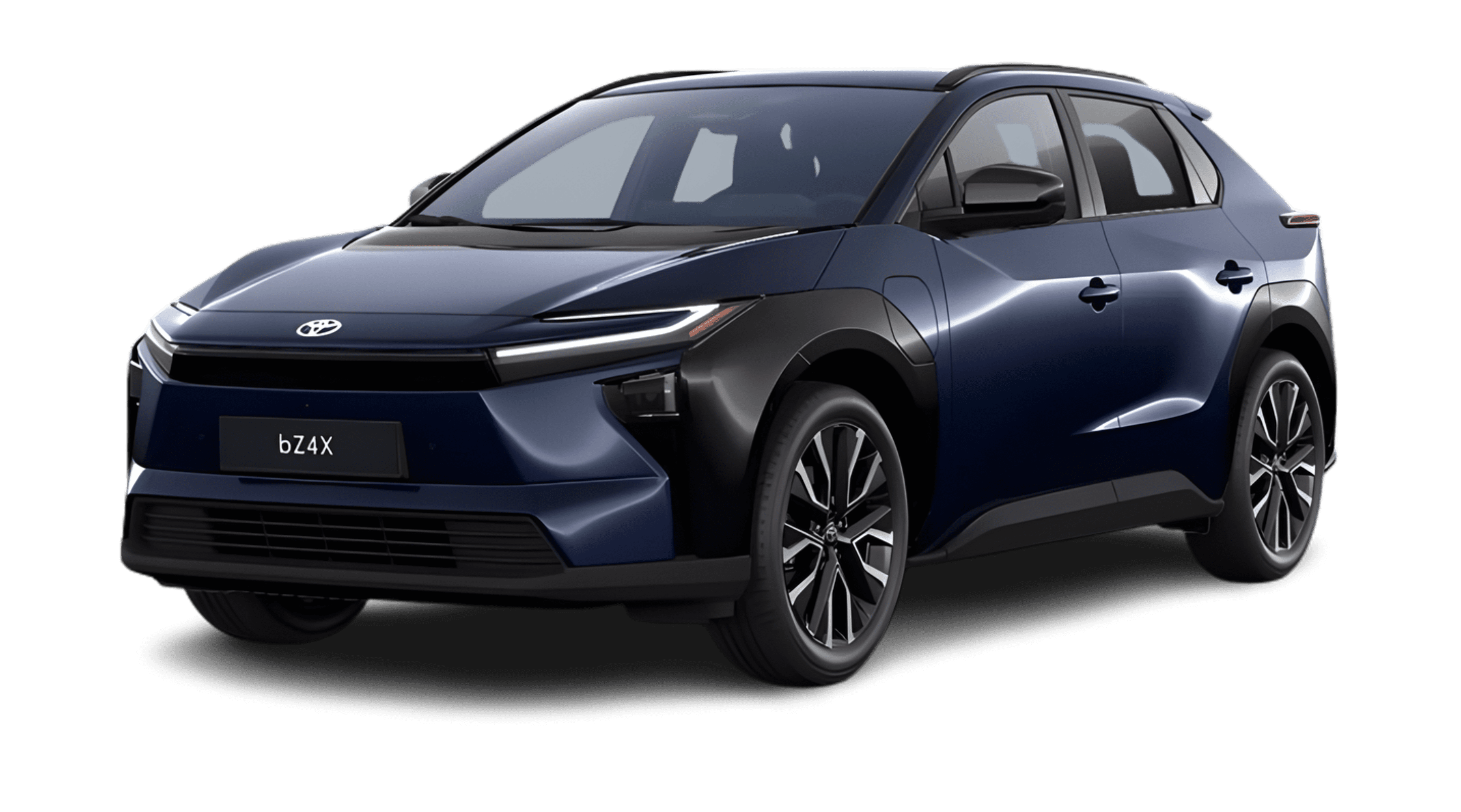 Schräge Frontansicht eines Toyota bZ4X, freigestellt