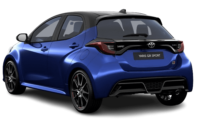 Schräge Heckansicht auf einen Toyota Yaris, freigestellt