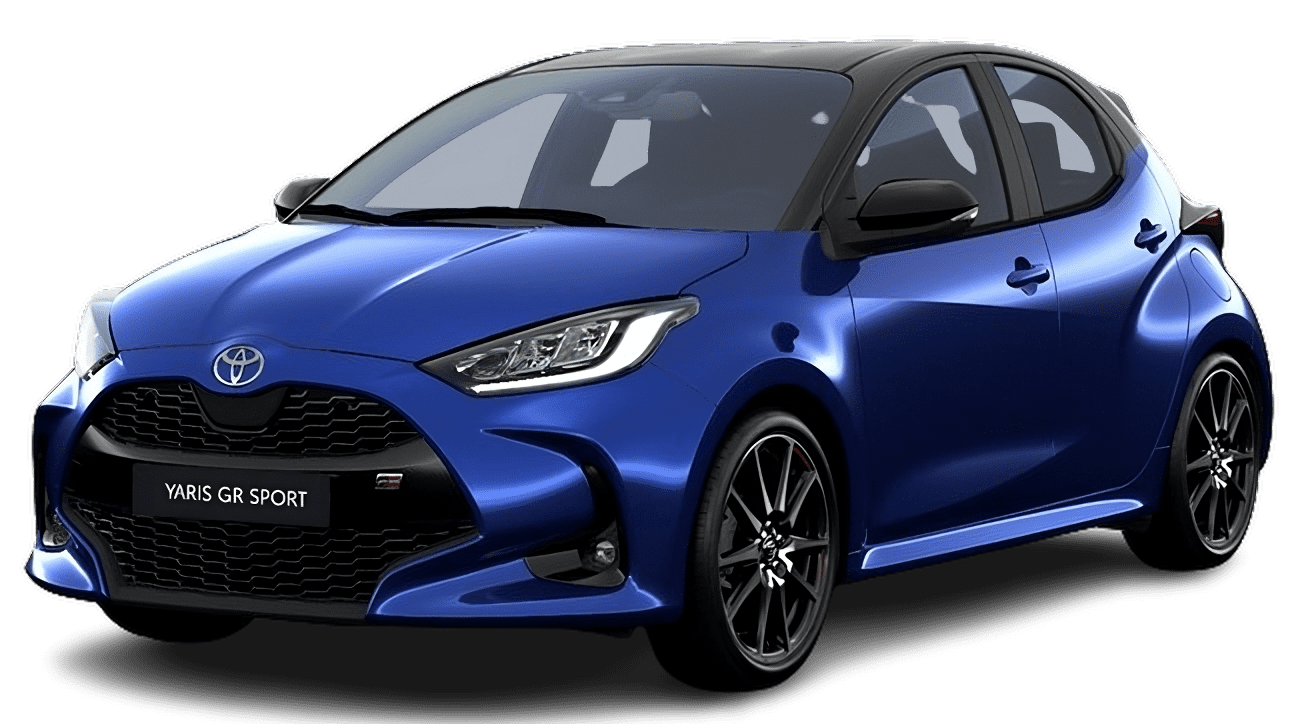 Schräge Frontansicht auf einen Toyota Yaris, freigestellt