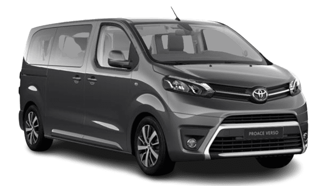 Schräge Frontansicht auf einen Toyota Proace Verso, freigestellt