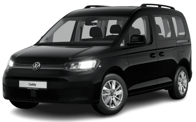 Schräge Frontansicht auf einen Volkswagen Caddy, freigestellt