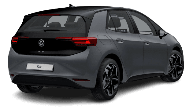 Schräge Heckansicht auf einen Volkswagen ID.3, freigestellt