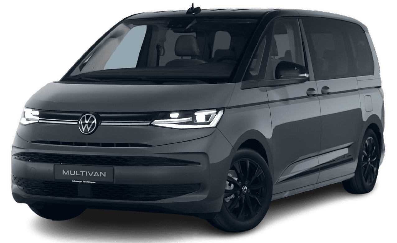 Schräge Frontansicht auf einen Volkswagen Multivan, freigestellt