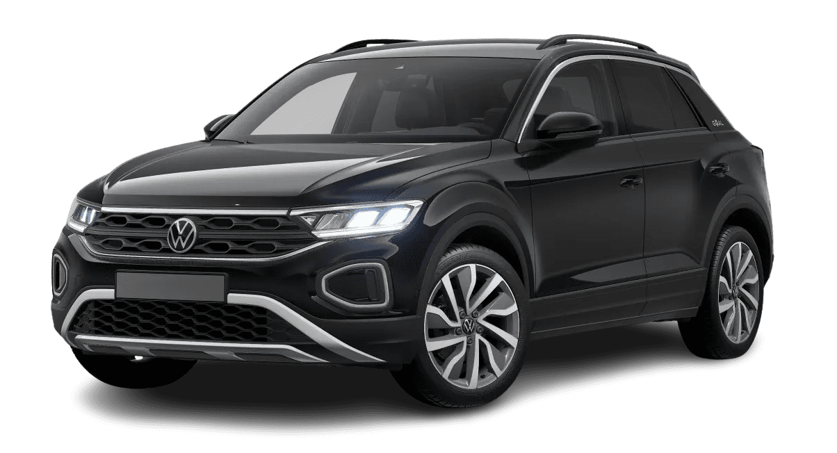 Schräge Frontansicht auf einen Volkswagen T-Roc, freigestellt