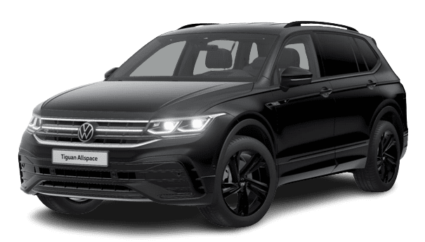 Schräge Frontansicht auf einen Volkswagen Tiguan Allspace, freigestellt