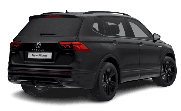 Schräge Heckansicht auf einen Volkswagen Tiguan Allspace, freigestellt