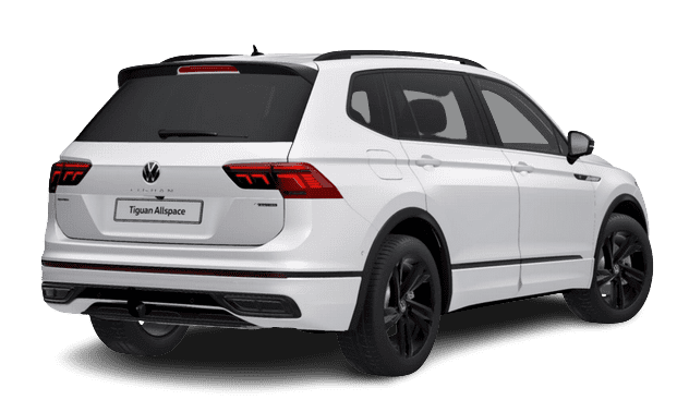 Schräge Heckansicht auf einen Volkswagen Tiguan Allspace, freigestellt