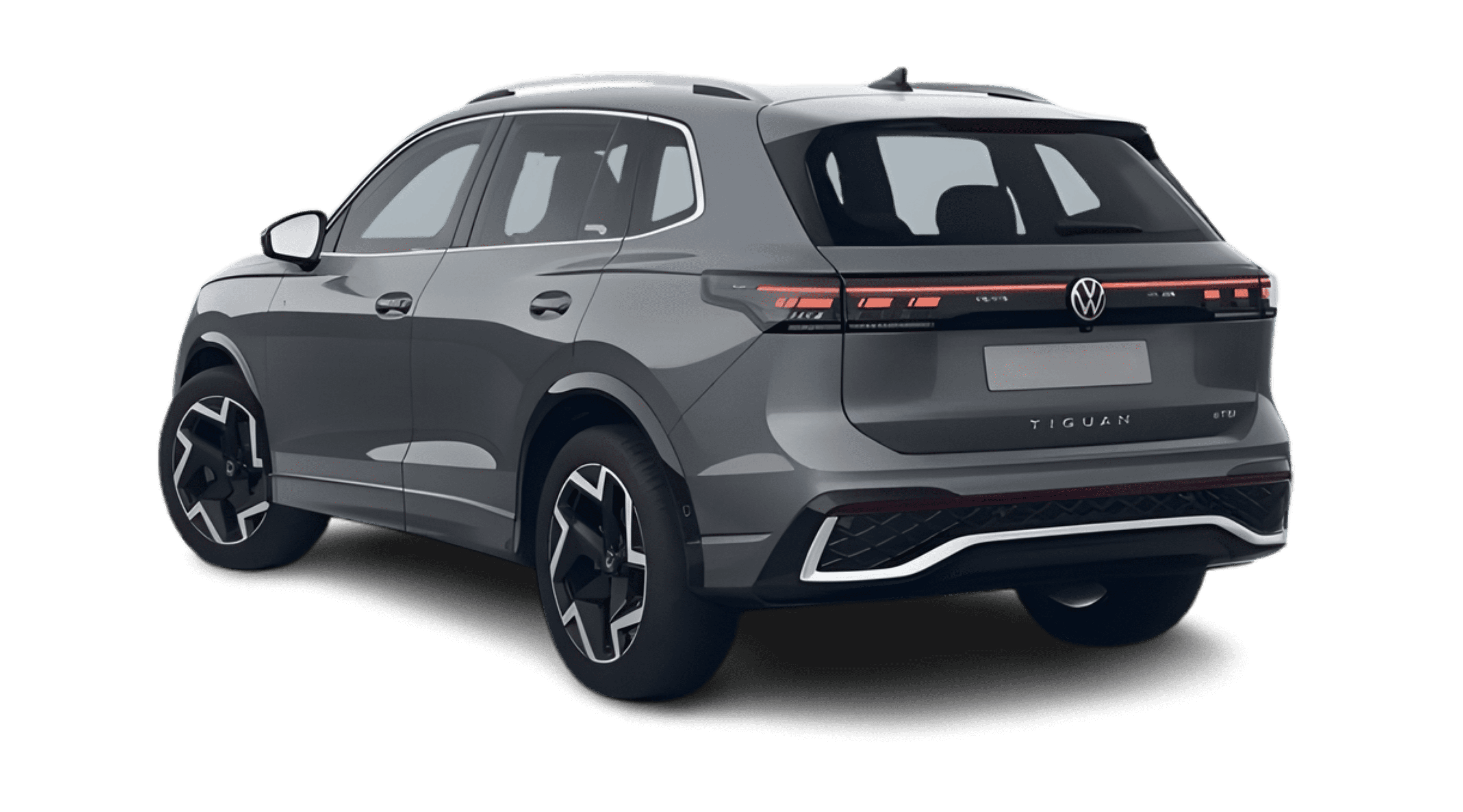 Schräge Heckansicht eines Volkswagen Tiguan, freigestellt