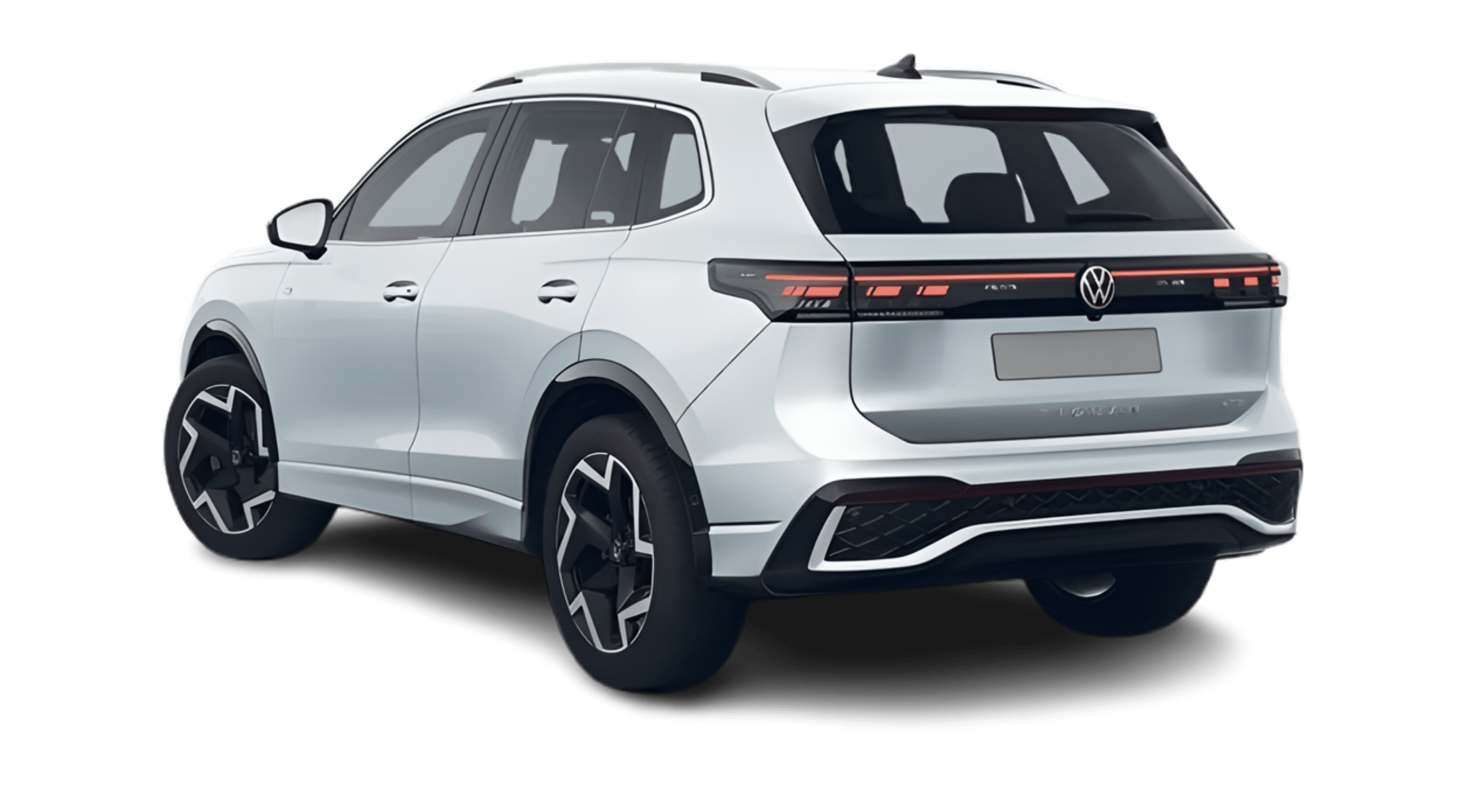 Schräge Heckansicht eines Volkswagen Tiguan, freigestellt