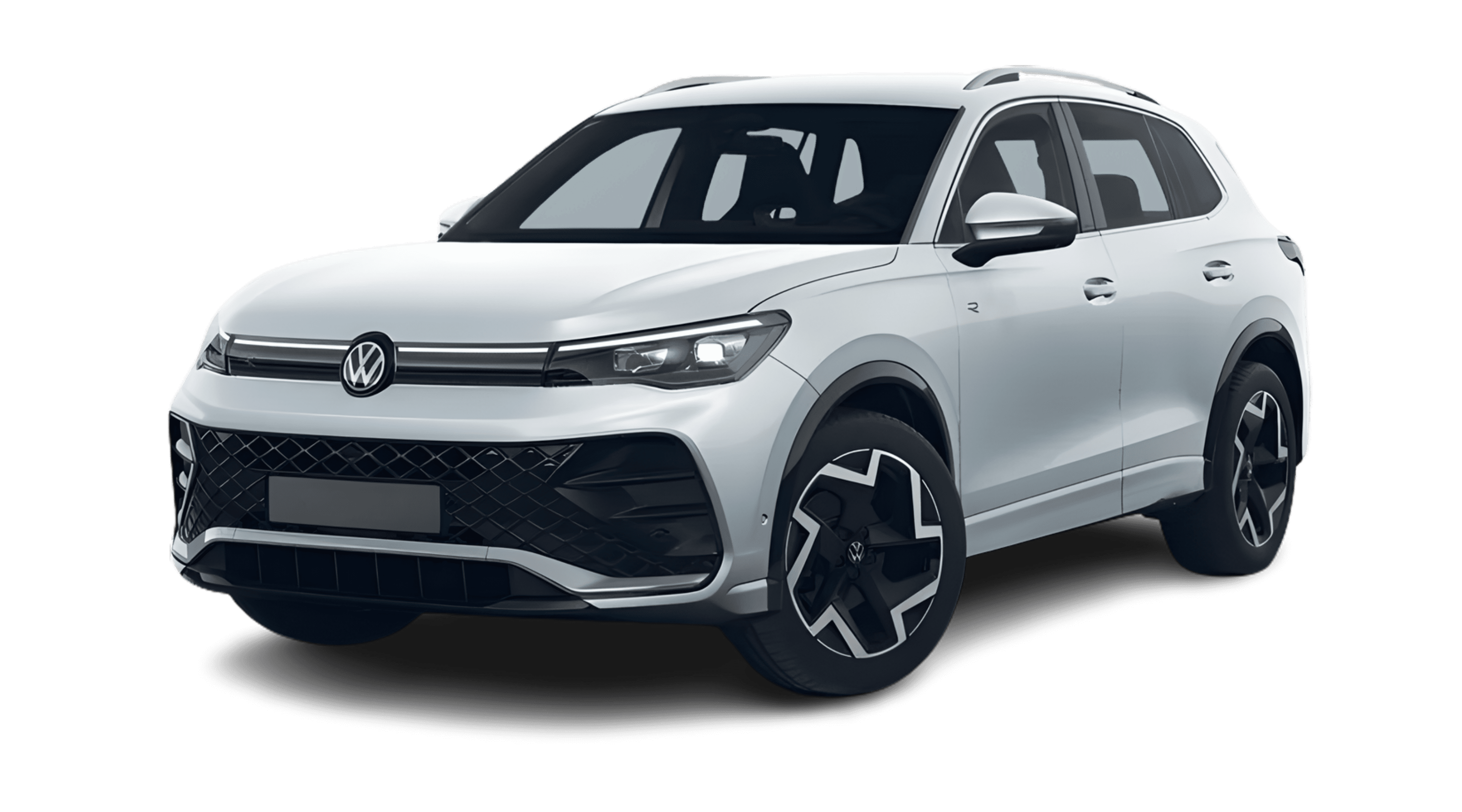 Schräge Frontansicht eines Volkswagen Tiguan, freigestellt