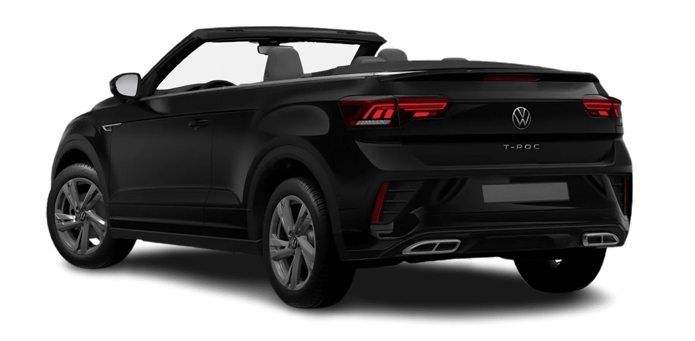 Schräge Heckansicht auf einen Volkswagen T-Roc, freigestellt