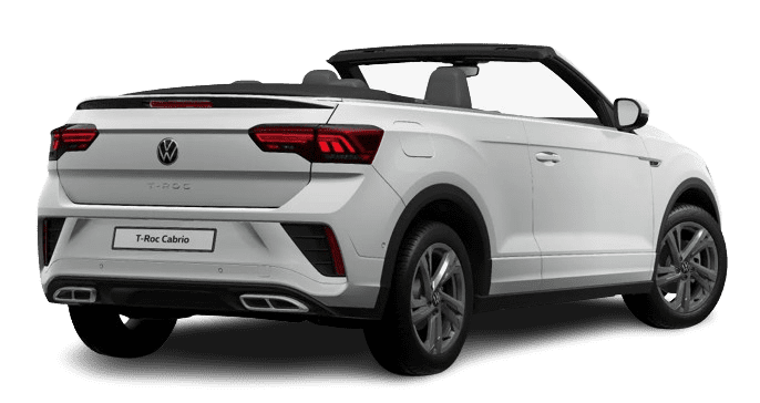 Schräge Heckansicht auf einen Volkswagen T-Roc, freigestellt