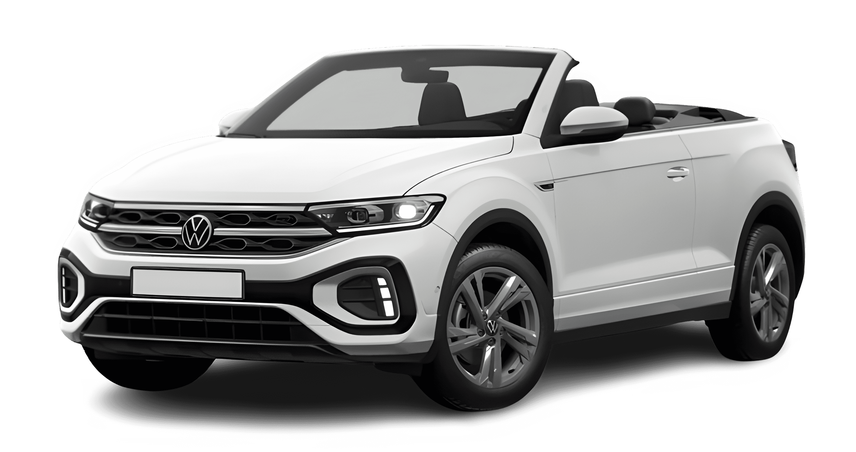 Schräge Frontansicht auf einen Volkswagen T-Roc, freigestellt