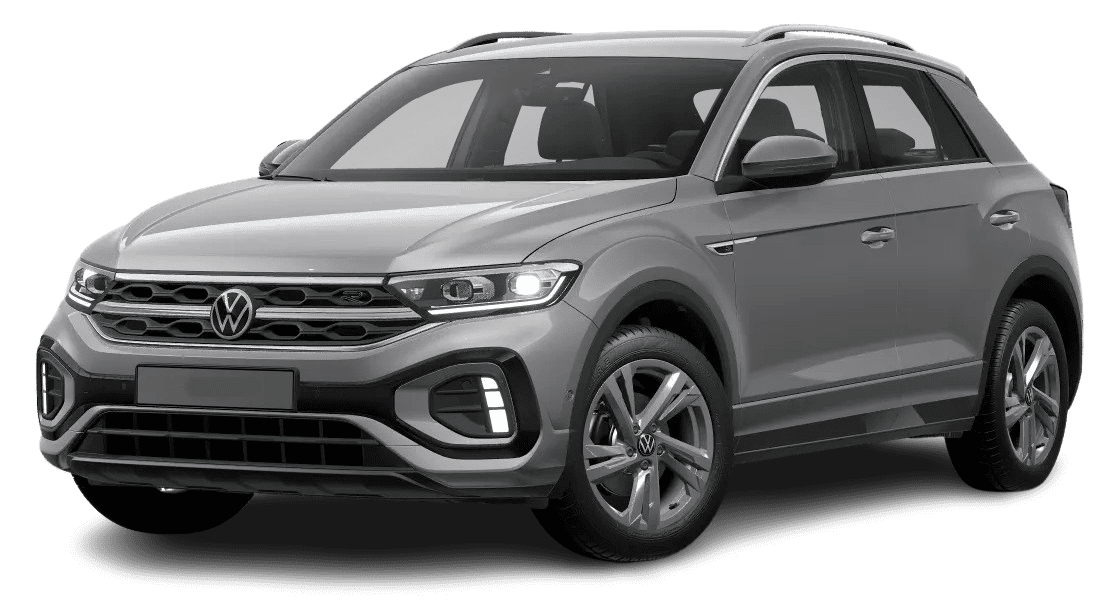 Schräge Frontansicht auf einen Volkswagen T-Roc, freigestellt