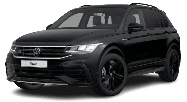 Schräge Frontansicht auf einen Volkswagen Tiguan, freigestellt