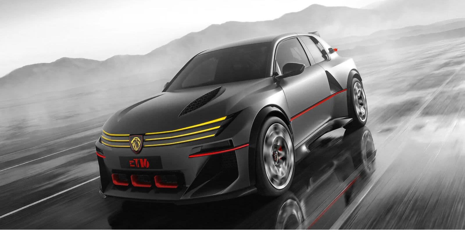 Peugeot E-T16 Concept fahrend in der Frontansicht.